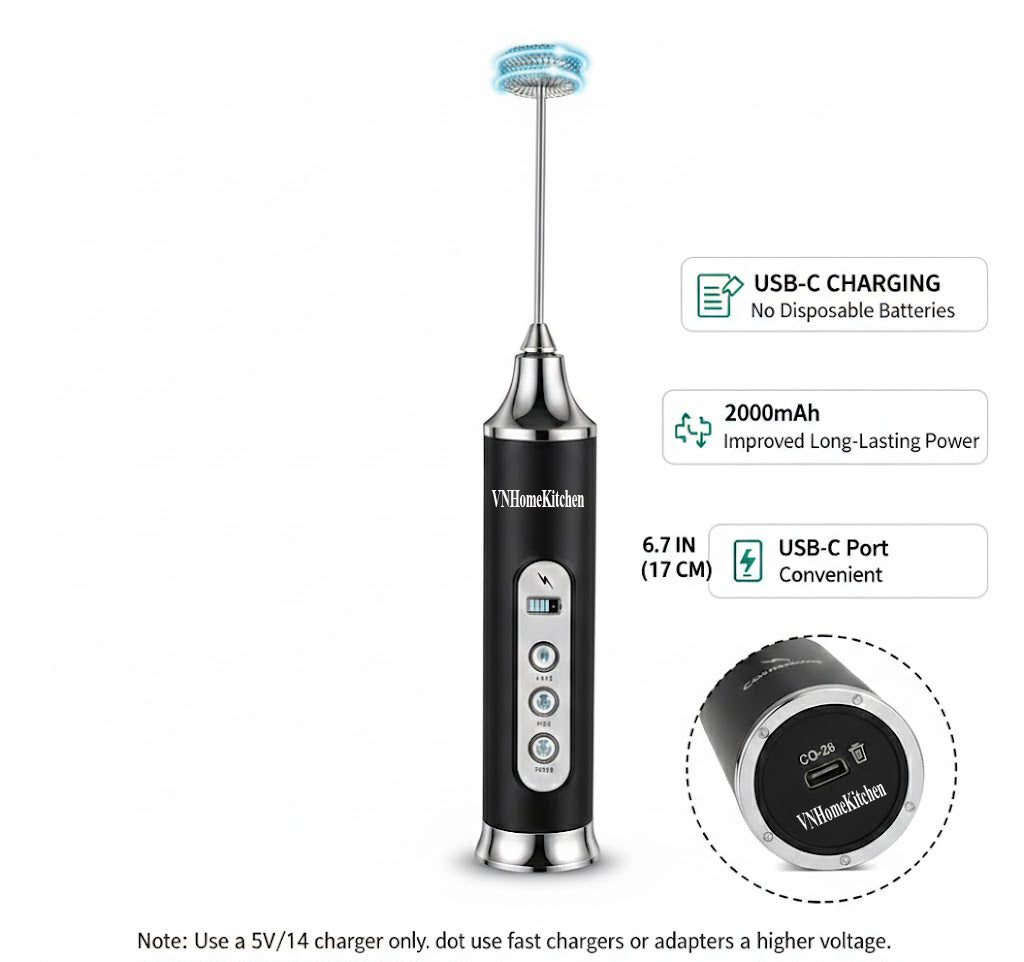 Upgraded handheld rechargeable milk frother - VNHOMEKITCHEN